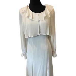 Love Field 70s Chiffon Flowing, Ruffle Ivory Dress, Size 8